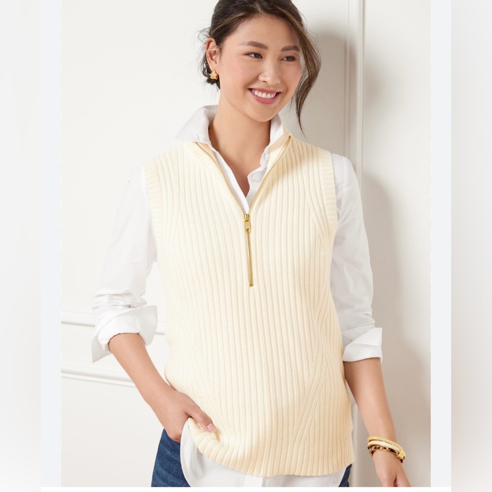 Talbots Ribbed Half zip sweater vest size small